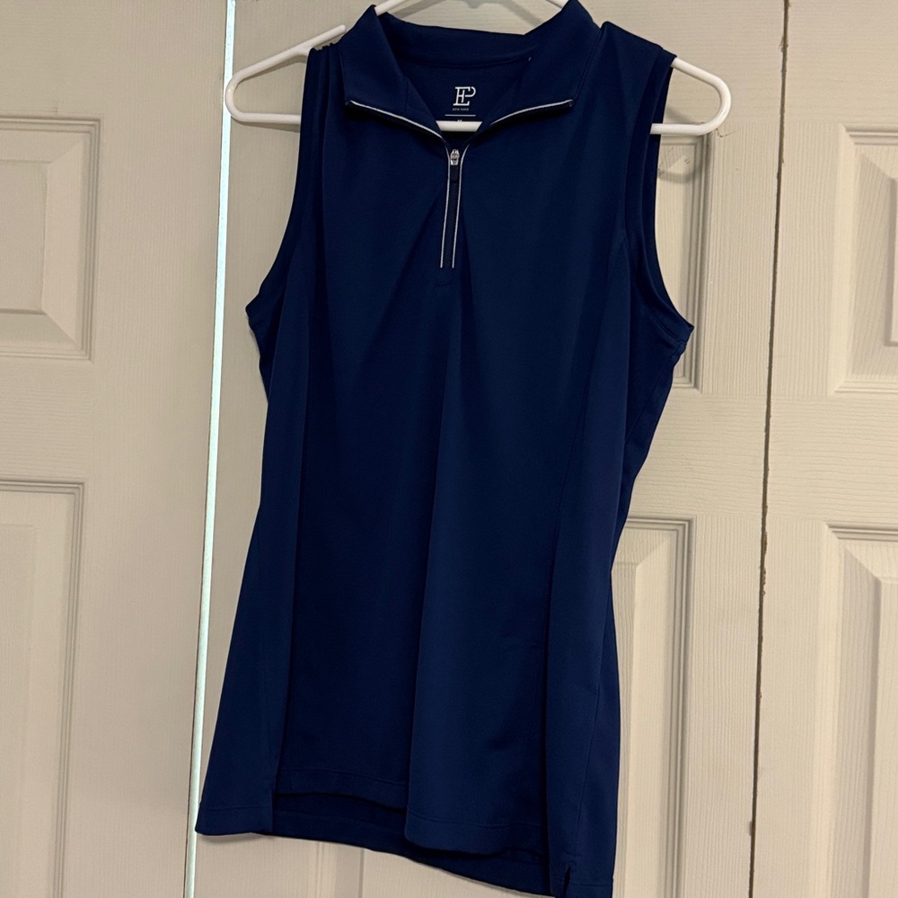 Navy Sleeveless Zip-Up Top